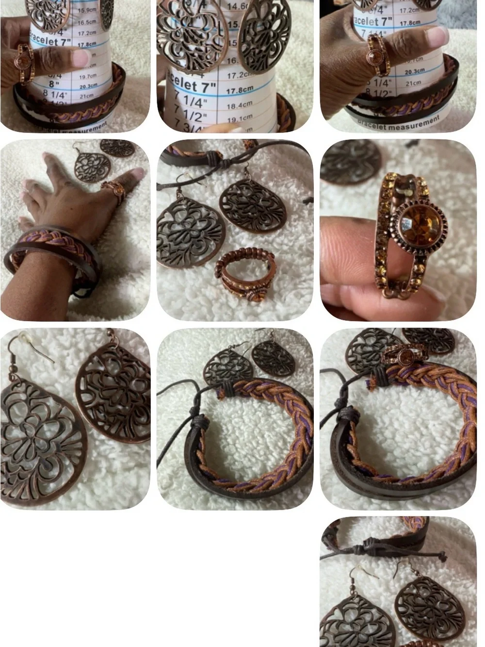 Boho Chic 3-Piece Women's Jewelry Set - Brown Copper Accents